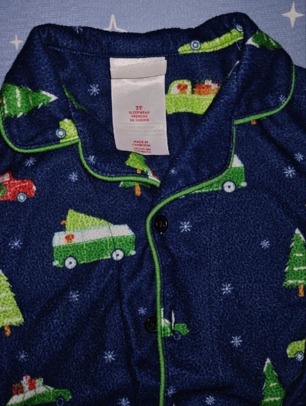 Kids Navy Blue Holiday Truck Print Pajama Set